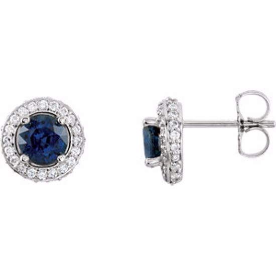 68602:70002:P 14kt White Blue Sapphire & 3/8 CTW Diamond Earrings