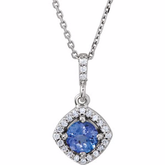 85306:70000:P 14kt White Tanzanite & 1/8 CTW Diamond Halo-Styled 18" Necklace