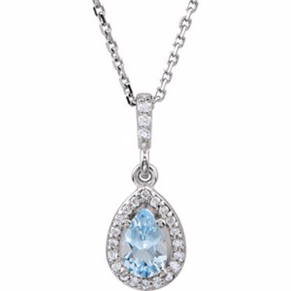 85307:70000:P 14kt White Aquamarine & .07 CTW Diamond 18" Necklace