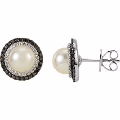 650691:6000:P 14kt White Freshwater Cultured Pearl with 1/2 CTW Black & White Diamond Earrings