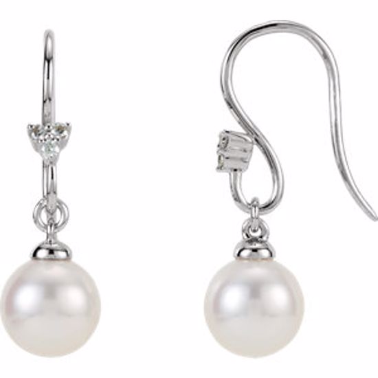 650692:60000:P 14kt White .05 CTW Diamond and Freshwater Cultured Pearl Dangle Earrings