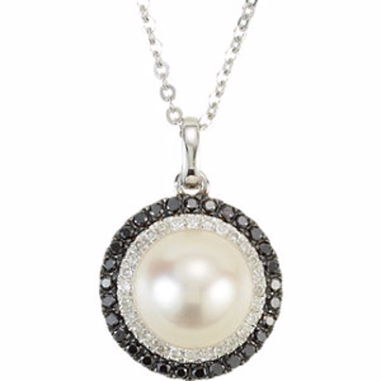 650693:6000:P 14kt White Freshwater Cultured Pearl with 1/4 CTW Black & White Diamond 18" Necklace