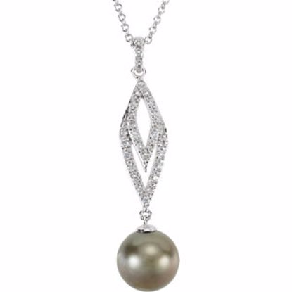 650694:60000:P 14kt White 3/4 CTW Diamond and Tahitian Cultured Pearl 18" Necklace