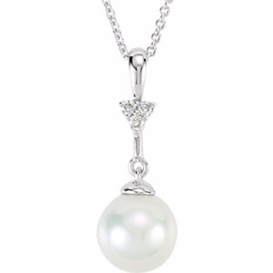 650697:600:P 14kt White .01 CTW Diamond and Freshwater Cultured Pearl 18" Necklace