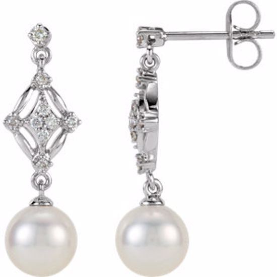 650703:101:P 14kt White 1/6 CTW Diamond and Freshwater Cultured Pearl Earrings