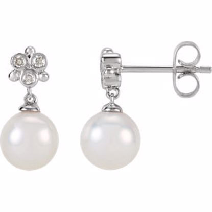 650704:101:P 14kt White .08 CTW Diamond and Freshwater Cultured Pearl Earrings