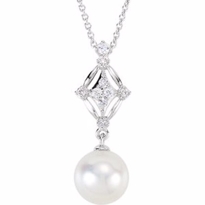 650705:101:P 14kt White .01 CTW Diamond and Freshwater Cultured Pearl 18" Necklace