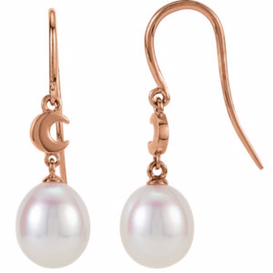 650707:101:P 14kt Rose Freshwater Cultured Pearl Moon Dangle Earrings