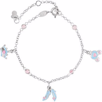 650759:105:P Sterling Silver Cinderella Enamel & Pink Cubic Zirconia 5.5-7.5" Bracelet