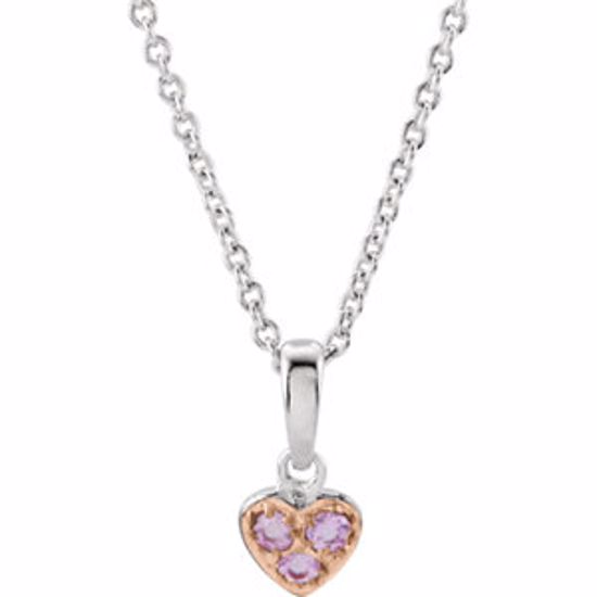 650761:107:P Sterling Silver Pink Sapphire Heart 14-16" Necklace