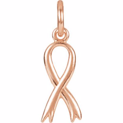 R45322:100201:P 14kt Rose Breast Cancer Awareness Ribbon Charm with Jump Ring