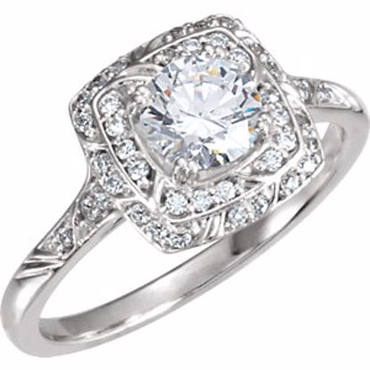 121961:6000:P 14kt White 1/5 CTW Diamond & 5.8mm Cubic Zirconia Sculptural-Inspired Engagement Ring