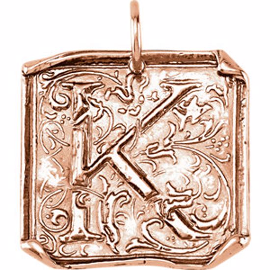 85638:144:P 14kt Rose Initial "K" Vintage Pendant 