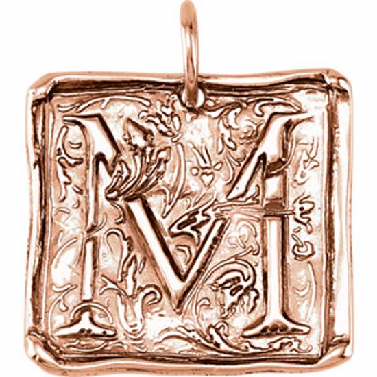 85638:154:P 14kt Rose Initial "M" Vintage Pendant 