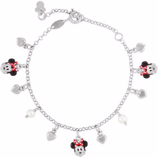 650812:600:P Sterling Silver Minnie Mouse with Enamel & Freshwater Cultured Pearl 5.5-6.9" Bracelet
