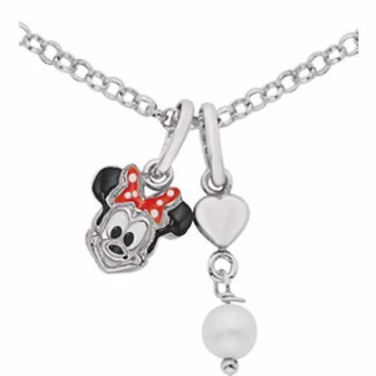 650816:600:P Sterling Silver Minnie Mouse with Enamel & Freshwater Cultured Pearl 14-16" Necklace

