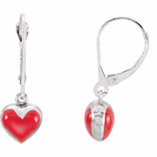 650818:600:P Sterling Silver Red Enamel Puff Heart Earrings
