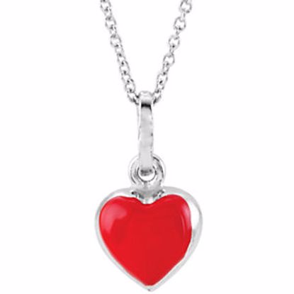 650820:600:P Sterling Silver Red Enamel Puff Heart 14-16" Necklace
