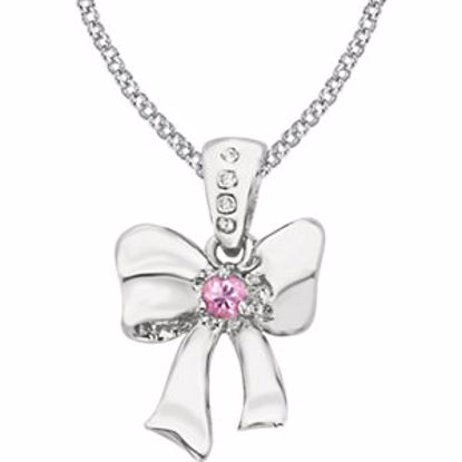 190057:101:P Sterling Silver Pink Sapphire & .02 CTW Diamond Bow 14" Necklace