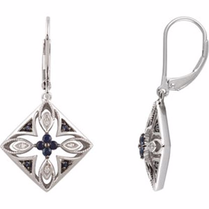 650718:60000:P Sterling Silver Blue Sapphire & .04 CTW Diamond Lever Back Earrings