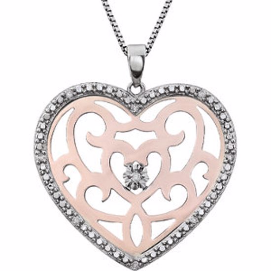 650784:60000:P Sterling Silver .07 CTW Diamond Heart Shape 18" Necklace with Rose Plating