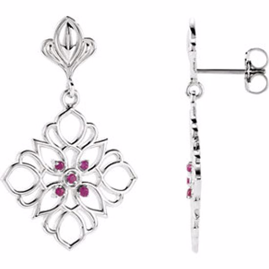 85602:70000:P Sterling Silver & 14kt White Ruby Decorative Earrings