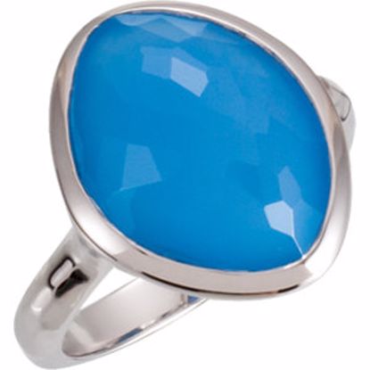 650867:117:P Sterling Silver 15x11x6mm Blue Chalcedony Ring Size 6 