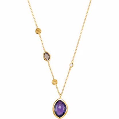 650869:100:P 18kt Yellow Vermeil Amethyst,Smoky Quartz & Moonstone 18" Necklace