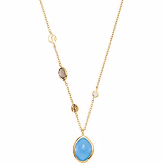 650869:101:P 18kt Yellow Vermeil  Blue Chalcedony, Smoky Quartz & Moonstone 18" Necklace