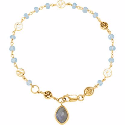 650871:101:P 18kt Yellow Vermeil Blue Chalcedony & Labradorite 7.5" Bracelet