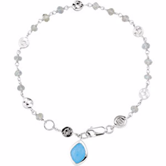 650871:104:P Sterling Silver Labradorite & Blue Chalcedony 7.5" Bracelet