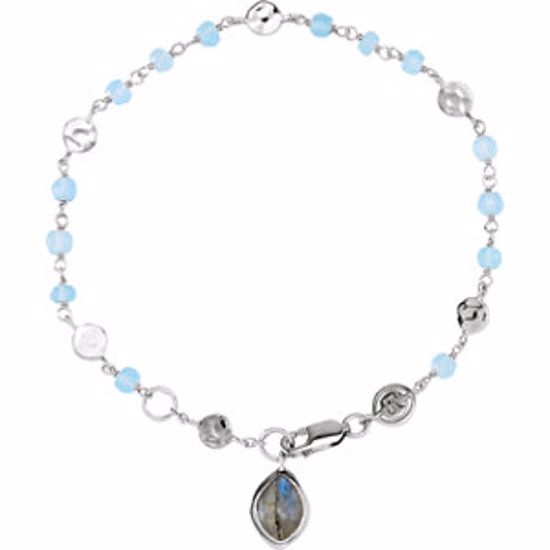 650871:106:P Sterling Silver Blue Chalcedony & Labradorite 7.5" Bracelet