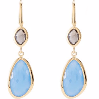 650878:101:P 18kt Vermeil Blue Chalcedony & Smoky Quartz Earrings