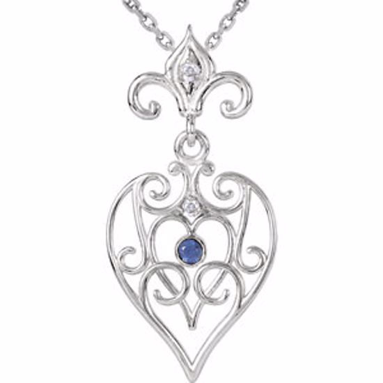 85597:70000:P Sterling Silver Sapphire & .025 CTW Diamond 18" Necklace