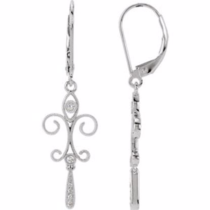 650215:100:P 14kt White .08 CTW Diamond Fleur-de-Lis Lever Back Earrings