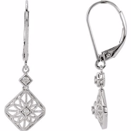 650211:100:P 14kt White .05 CTW Diamond Filigree Lever Back Earrings 