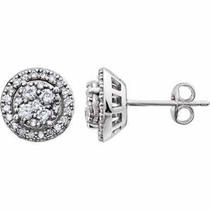 650864:60000:P 14kt White 1/2 CTW Diamond Halo-Styled Cluster Friction Post Earrings