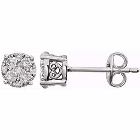 650860:100:P 14kt White 1/6 CTW Diamond Cluster Friction Post Earrings