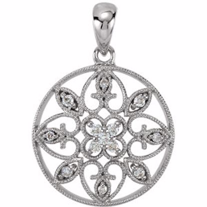 650212:100:P 14kt White 1/8 CTW Diamond filigree Pendant