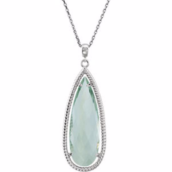 85649:70000:P Sterling Silver Pear Shaped Green Quartz Rope-Styled 18" Necklace