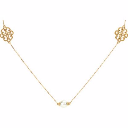 NCK228:100:P 14kt Yellow Pearl Station Necklace 40"