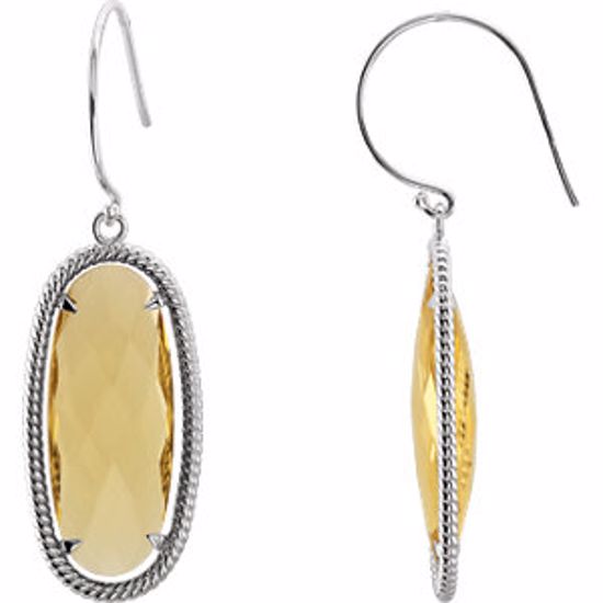 85646:70000:P Sterling Silver 25 X 10mm Oval Honey Quartz Rope-Styled Dangle Earrings