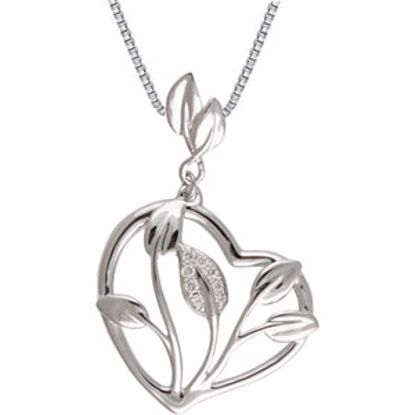 650887:101:P 14kt White .05 CTW Diamond 18" Necklace with Leaf Design