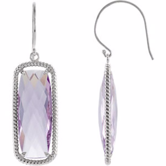 85650:70001:P Sterling Silver Cushion Rose De France Quartz Rope-Styled Dangle Earrings