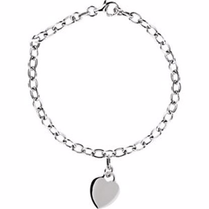 650900:101:P Sterling Silver Rolo 7.5" Bracelet with Heart Charm