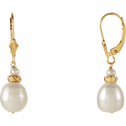 650906:100:P 14kt Yellow Freshwater Cultured Pearl Earrings 