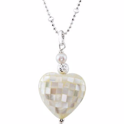 650904:100:P Sterling Silver Mother of Pearl Heart 18" Necklace