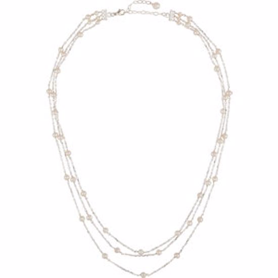 650907:100:P Sterling Silver 4-4.5mm Freshwater Cultured Pearl 3 Tiered 17" Necklace