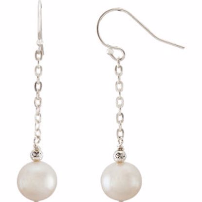 650917:6000:P Sterling Silver 8.5-9.5mm White Freshwater Cultured Pearl Dangle Earrings