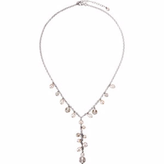 650912:100:P Sterling Silver Freshwater Cultured Pearl & Cystal 18" Necklace